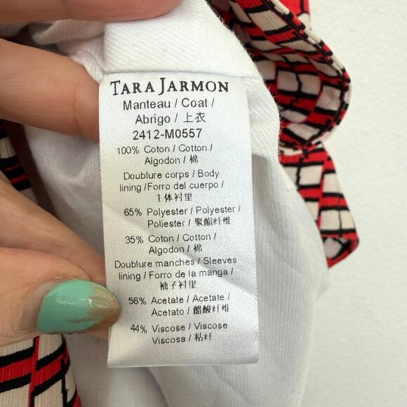 Tara Jarmon Red Graphic Print Statement Coat France Cotton Jacket Sz 40 - Picture 9 of 9